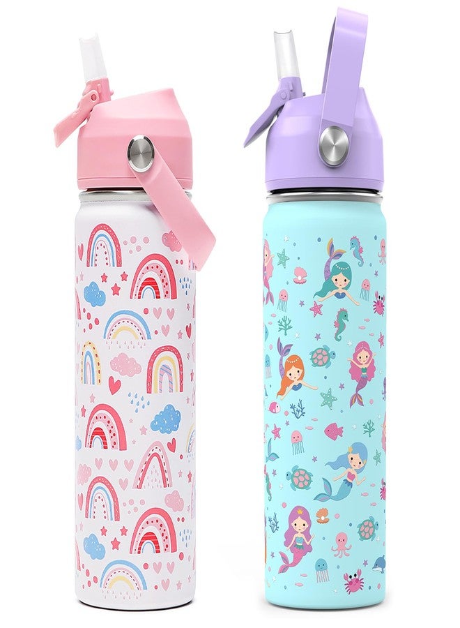 ACESAK 18oz Kids Insulated Water Bottle with Straw Lid - 18/8 Stainless Steel Kid Cup Travel Tumbler Double Wall Vacuum Leak Proof Portable Toddler Water Bottle (Rainbow + Mermaid) - Image 1